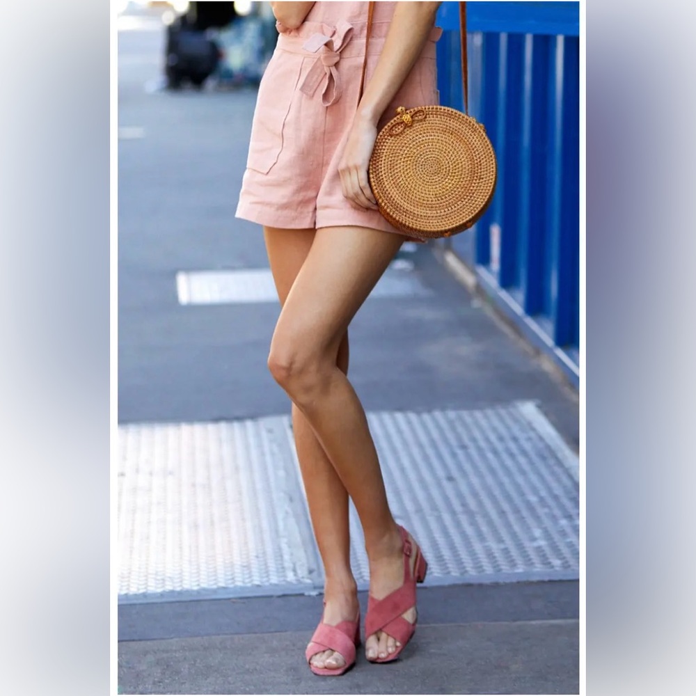 BY FAR Nude Suede Anelia Sandals with Crossover Straps - Picture 13 of 15